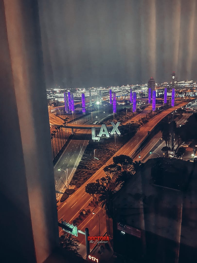 Hilton H Hotel LAX - airport view from window at night
